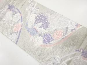 孔雀に牡丹・菊模様織り出し 袋帯